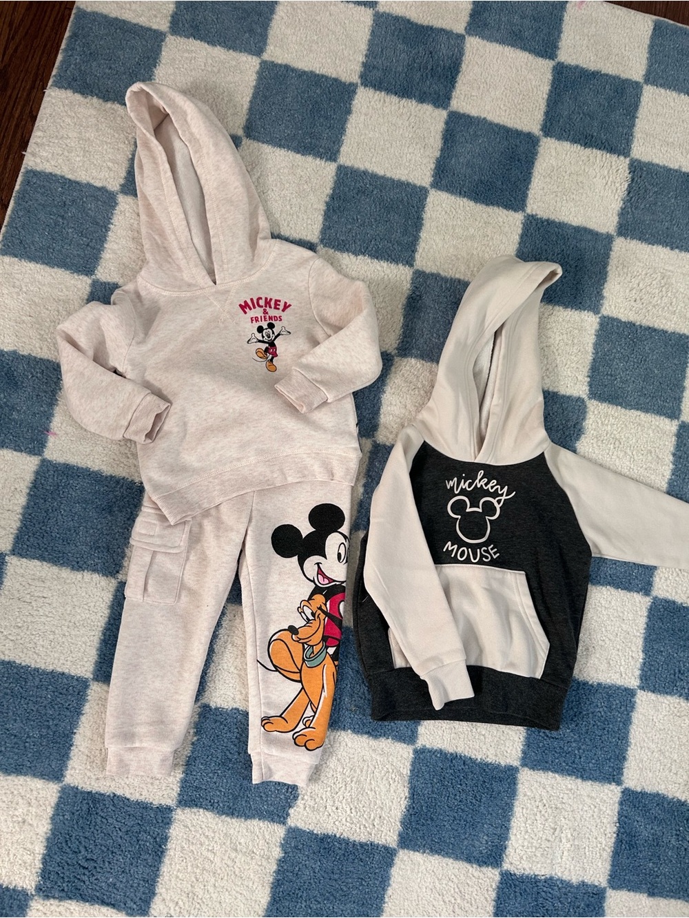 Disney Kids Mickey Mouse Hooded Jogger Set - Light beige & Dark grey